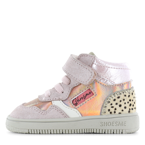 Shoesme roze sneakertje met panterprint Meisjes | Metallic/Ponyhair/Su&egrave;de | Maat 20