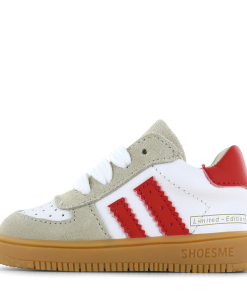 Shoesme wit-rood sneakertje Uni | Leer/Su&egrave;de | Maat 21