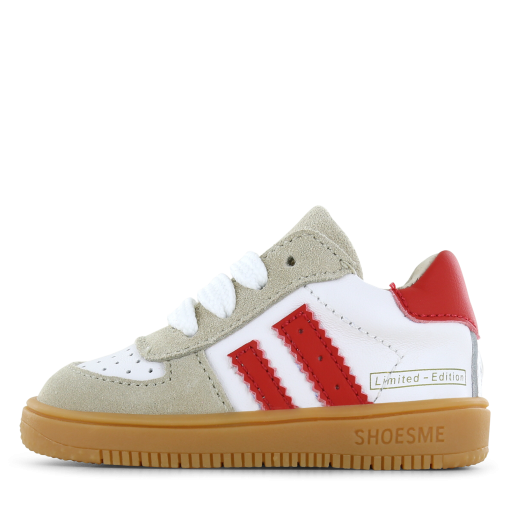 Shoesme wit-rood sneakertje Uni | Leer/Su&egrave;de | Maat 20