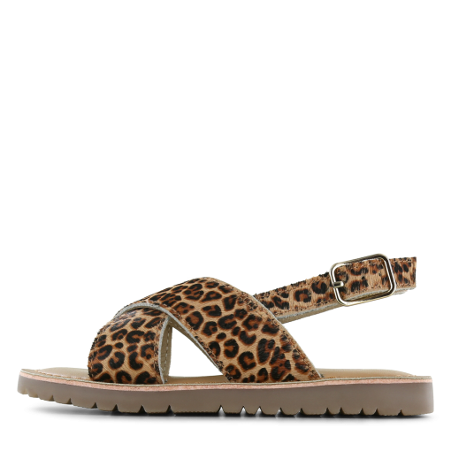 Shoesme panterprint cross-over sandaal Meisjes | Leer/Ponyhair | Maat 26