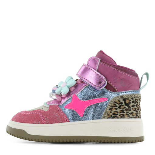 Shoesme metallic roze sneaker Meisjes | Metallic/Microfiber leer/Ponyhair | Maat 32