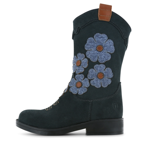 Shoesme blauwe cowboylaars met flower design Meisjes | Leer/Microfiber leer | Maat 27