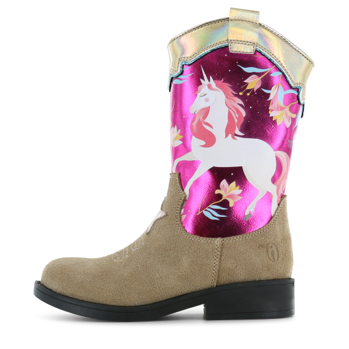 Shoesme metallic-roze cowboylaars Meisjes | Leer/Metallic/Microfiber leer | Maat 28