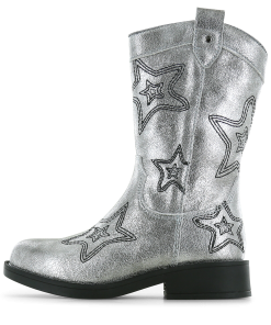 Shoesme zilveren cowboylaars met sterren Meisjes | Leer/Metallic | Maat 27