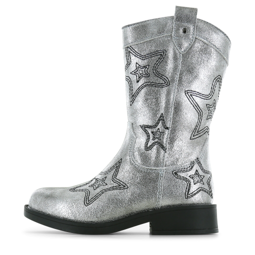 Shoesme zilveren cowboylaars met sterren Meisjes | Leer/Metallic | Maat 28