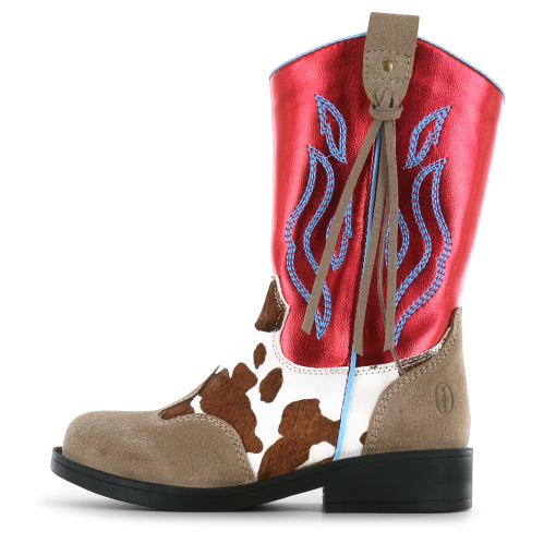 Shoesme rode cowboylaars met print Meisjes | Metallic/Microfiber leer/Ponyhair/Su&egrave;de | Maat 28
