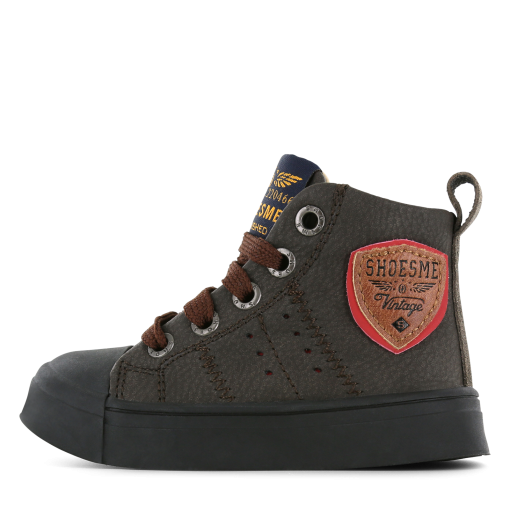 Shoesme donkerbruine veterboot met patch Jongens | Microleer | Maat 28