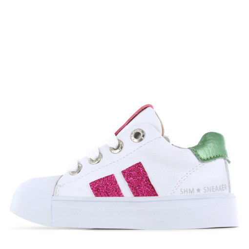 Shoesme witte sneaker met roze stripings Meisjes | Microleer | Maat 35