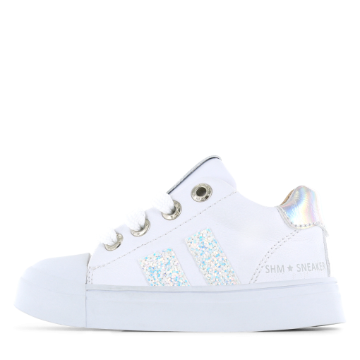 Shoesme witte sneaker met glitter stripings Meisjes | Microleer | Maat 27