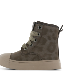 Shoesme taupe veterboot met panterprint Meisjes | Microfiber leer | Maat 35