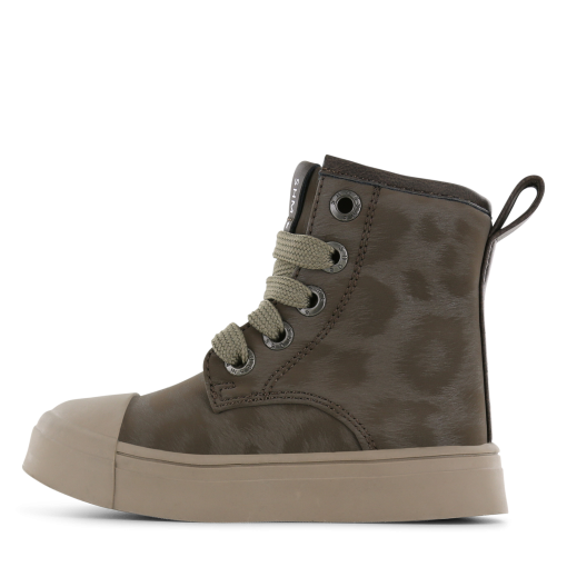 Shoesme taupe veterboot met panterprint Meisjes | Microfiber leer | Maat 29