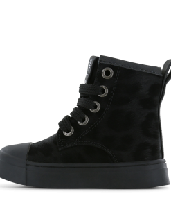 Shoesme zwarte veterboot met panterprint Meisjes | Microfiber leer | Maat 25