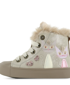 Shoesme gouden veterboot met katjes Meisjes | Microfiber leer | Maat 32