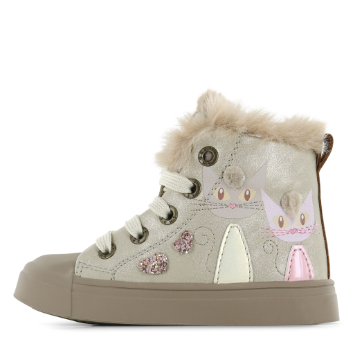 Shoesme gouden veterboot met katjes Meisjes | Microfiber leer | Maat 22
