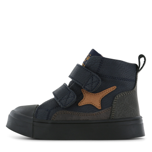 Shoesme blauwe bootie met cognac patch Jongens | Microfiber nubuck | Maat 20