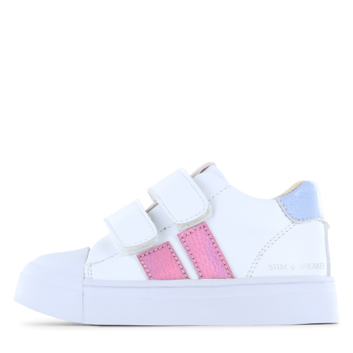 Shoesme witte sneaker met roze stripings Meisjes | Microfiber leer | Maat 29