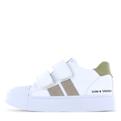 Shoesme witte sneaker met taupe stripings Jongens | Microfiber leer | Maat 28