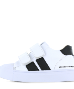 Shoesme witte sneaker met zwarte stripings Uni | Microfiber leer | Maat 31