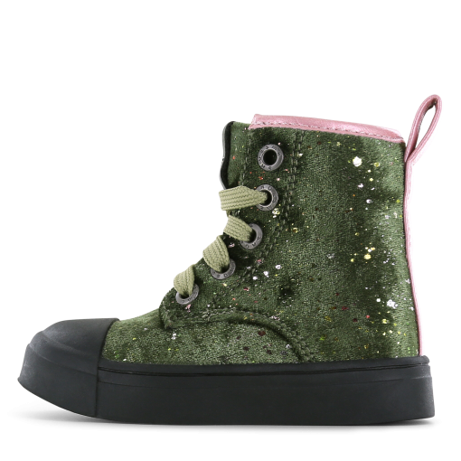 Shoesme groene veterboot met stipjes Meisjes | Microfiber leer/Microfiber velvet | Maat 24