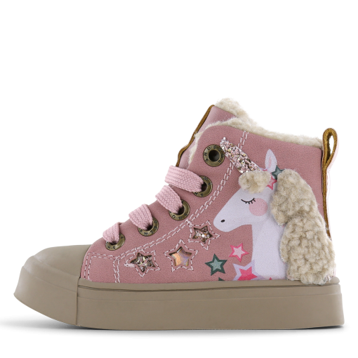 Shoesme roze veterboot met unicorn Meisjes | Microfiber leer | Maat 22