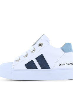 Shoesme witte sneaker met blauwe stripings Jongens | Microfiber leer | Maat 31