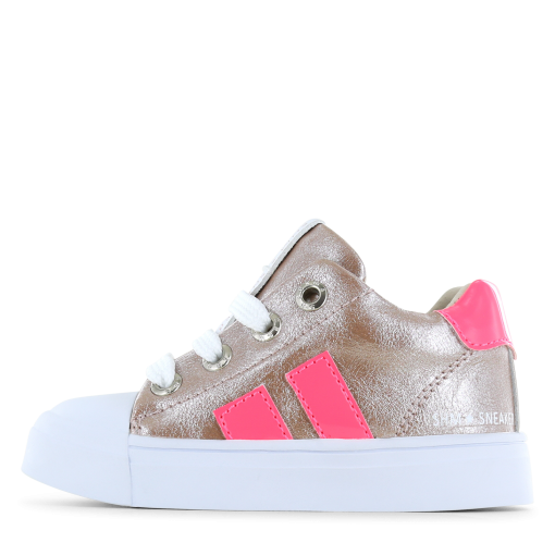 Shoesme ros&eacute; sneaker met roze stripings Meisjes | Metallic/Microfiber leer | Maat 28